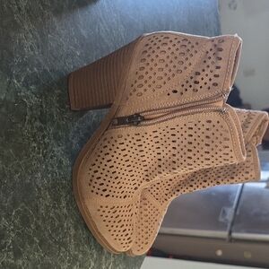 Esprit Tan Perforated Suede Ankle Booties
